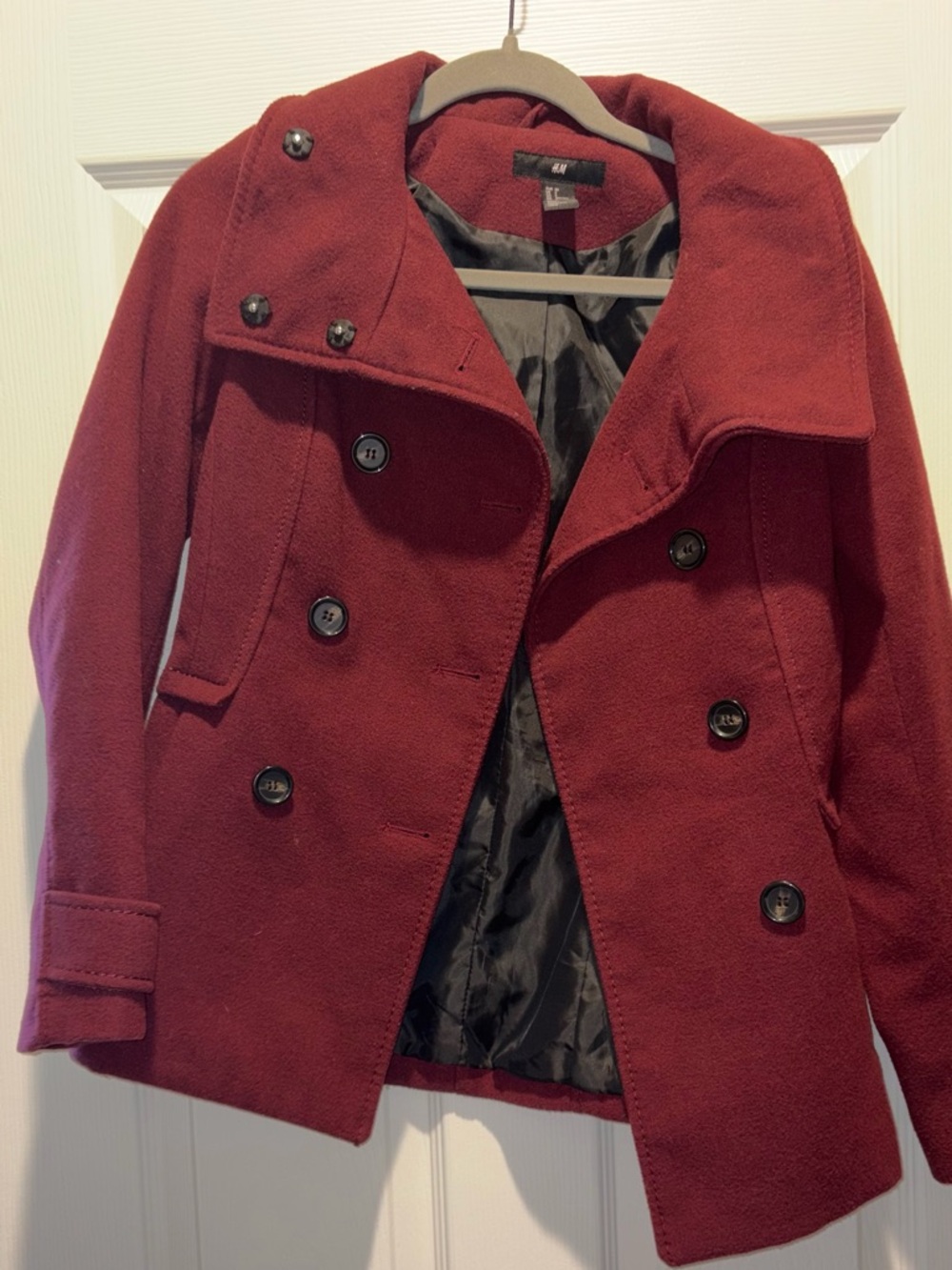 H&M Women's Burgundy Double-Breasted Peacoat